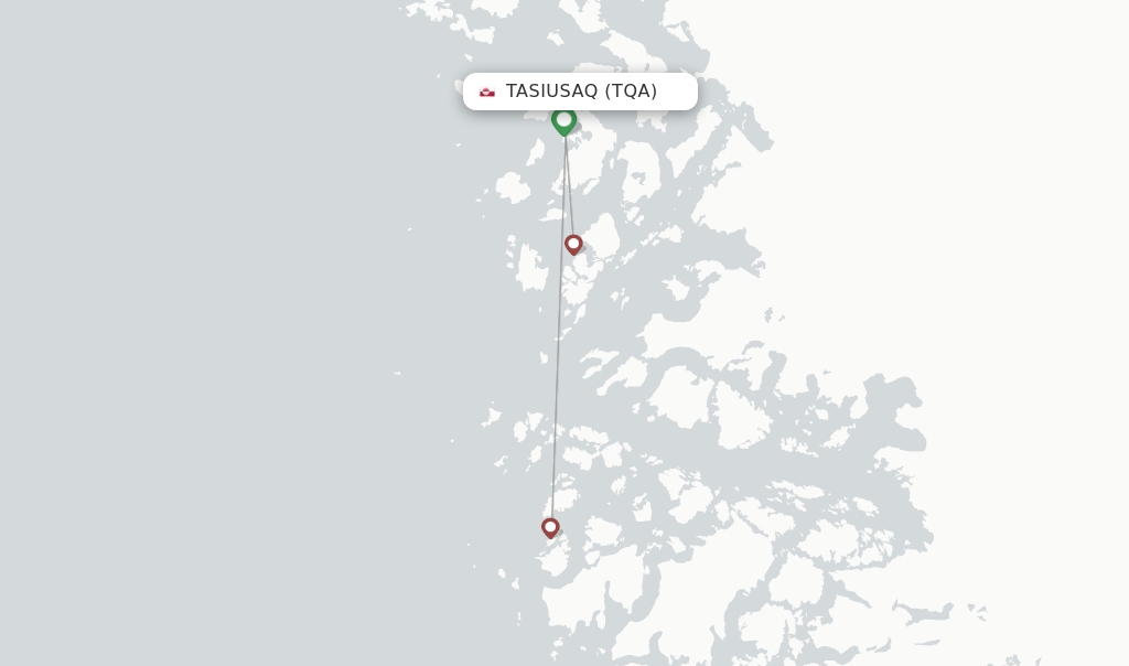 Route map with flights from Tasiusaq with Air Greenland
