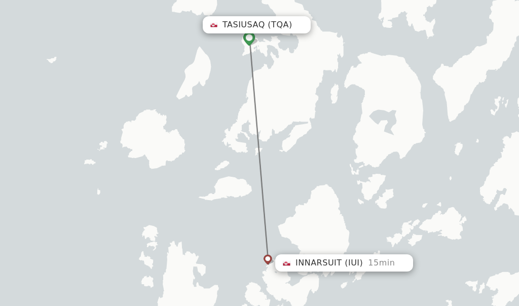 Flights from Tasiusaq to Innarsuit route map