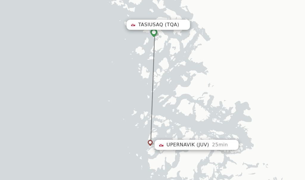 Flights from Tasiusaq to Upernavik route map