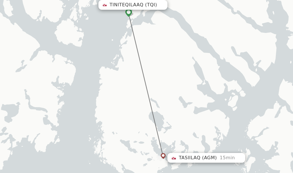 Flights from Tiniteqilaaq to Tasiilaq route map