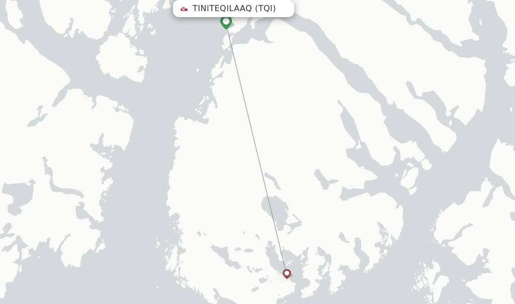 Route map with flights from Tiniteqilaaq with Air Greenland