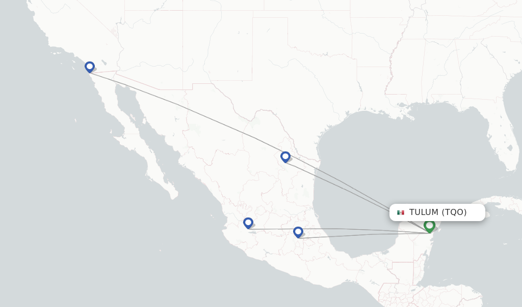 Route map with flights from TULUM with Viva