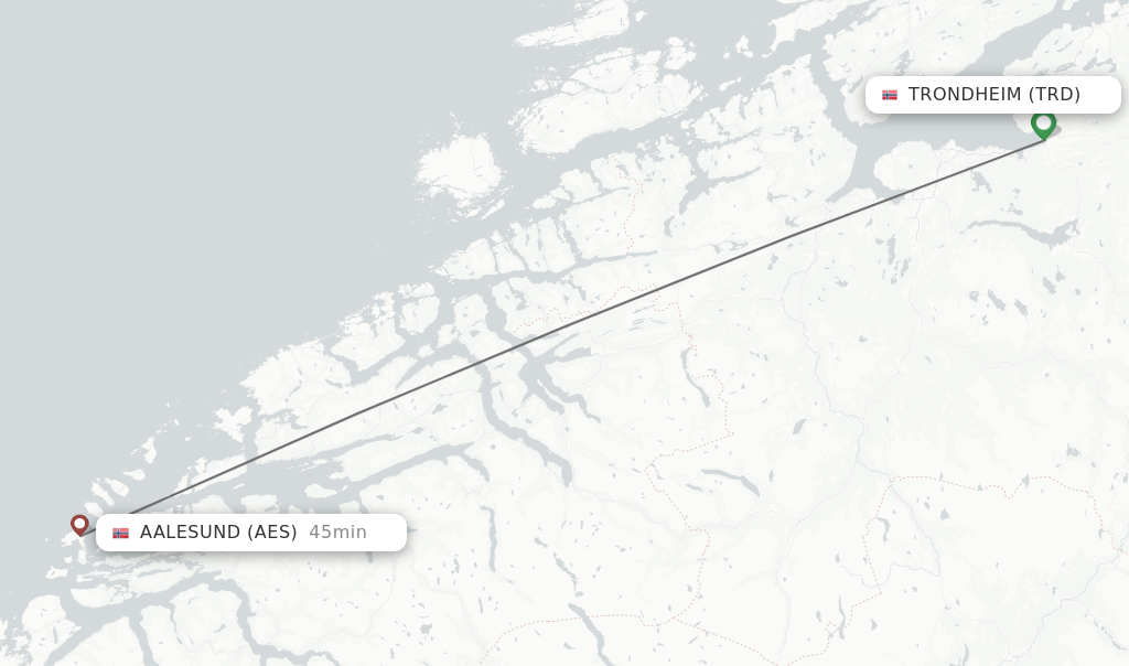 Flights from Trondheim to Aalesund route map
