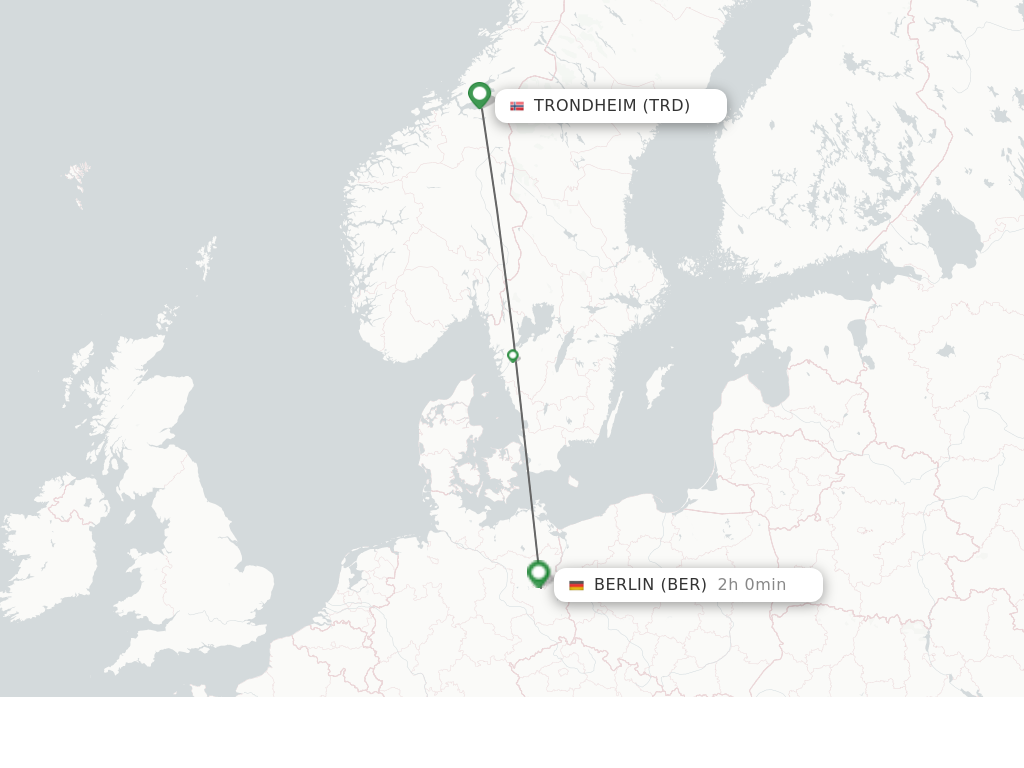 Flights from Trondheim to Berlin route map