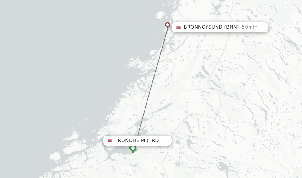 Flights from Trondheim to Bronnoysund route map