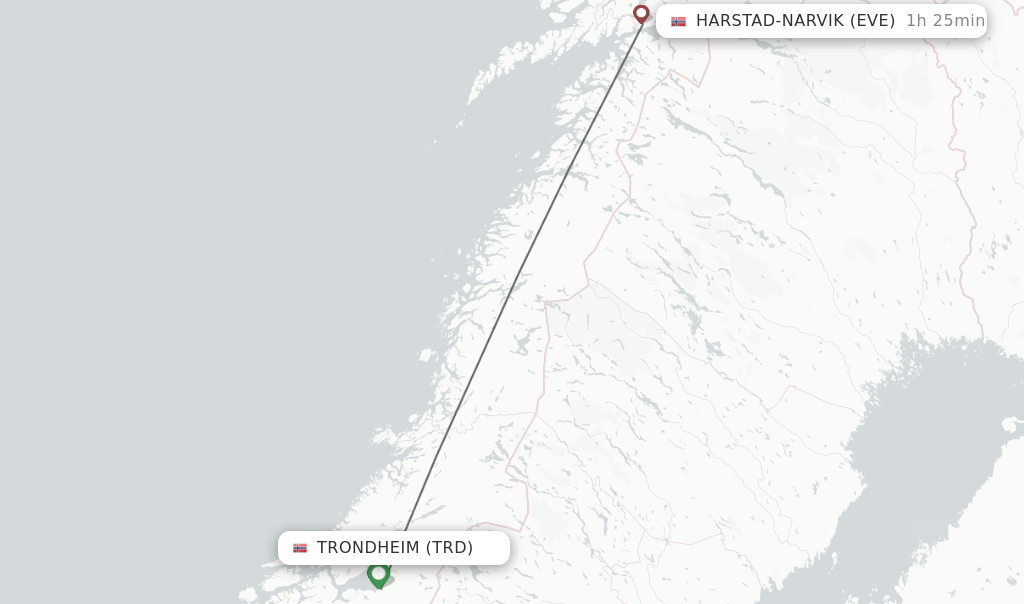 Flights from Trondheim to Harstad-Narvik route map