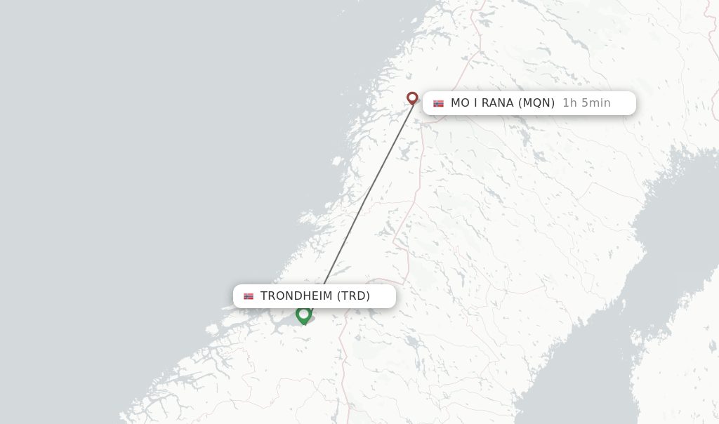 Flights from Trondheim to Mo i Rana route map