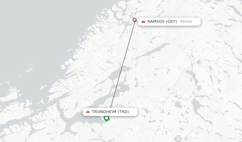 Flights from Trondheim to Namsos route map