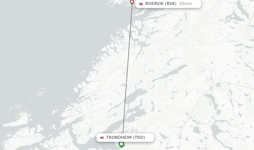 Flights from Trondheim to Roervik route map