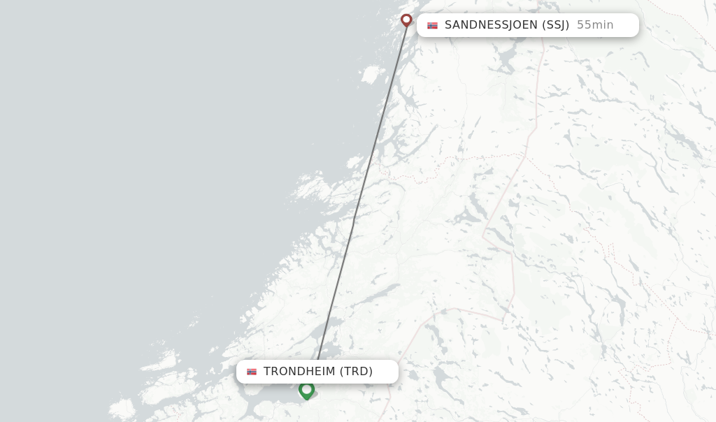 Flights from Trondheim to Sandnessjoen route map
