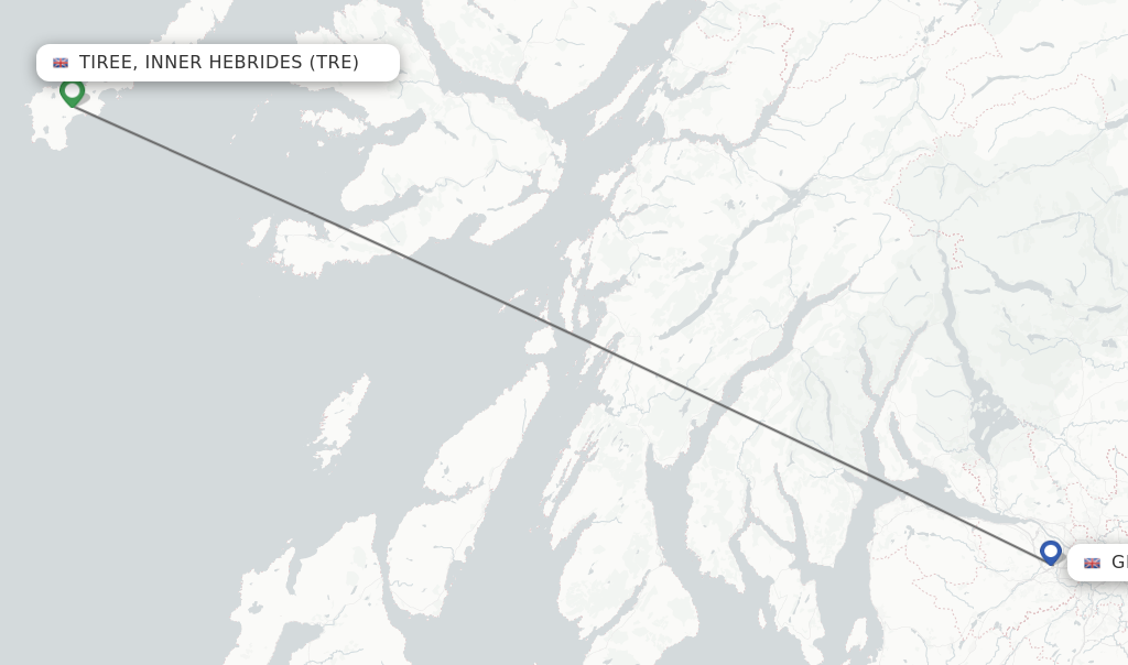Flights from Tiree, Inner Hebrides to Glasgow route map