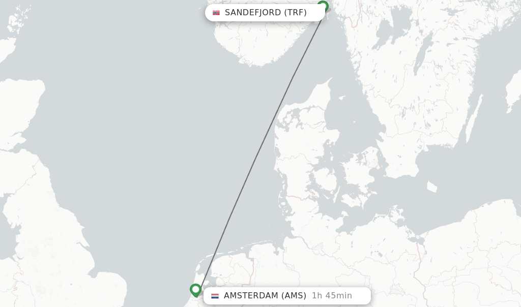 Flights from Sandefjord to Amsterdam route map