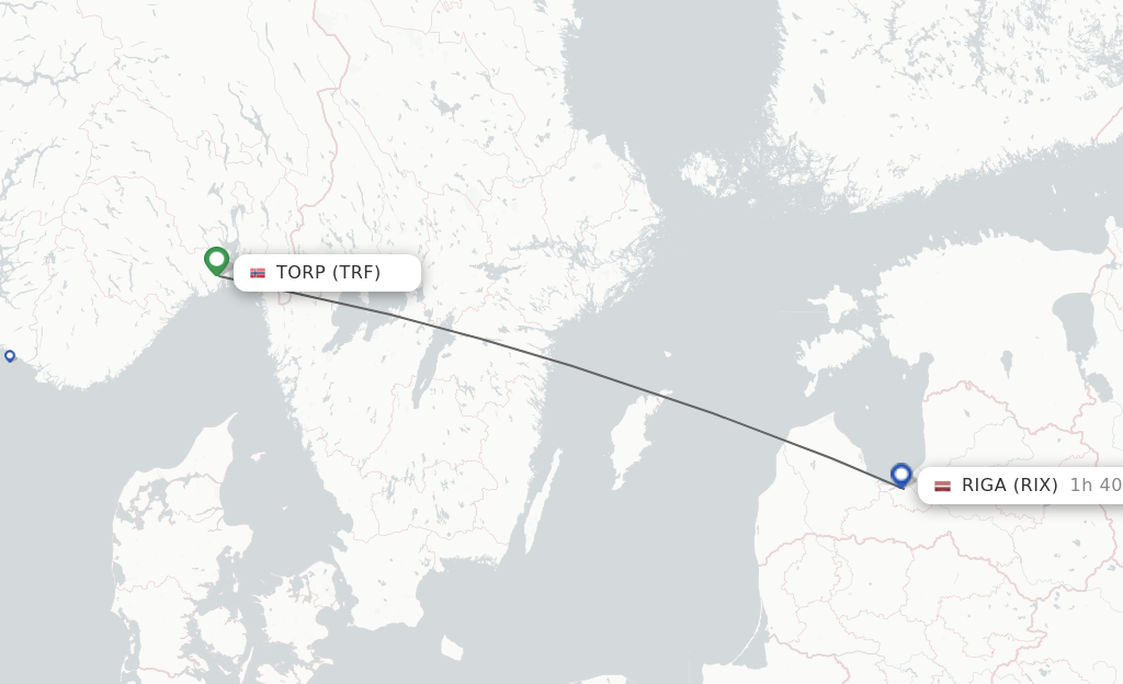 Flights from Sandefjord to Riga route map