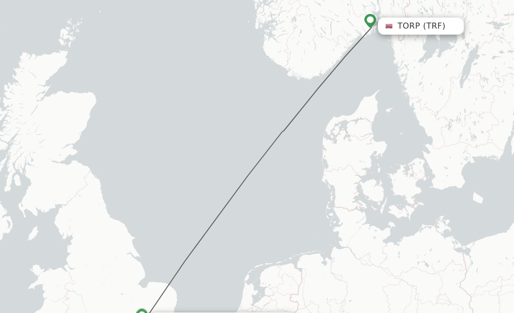 Flights from Sandefjord to London route map