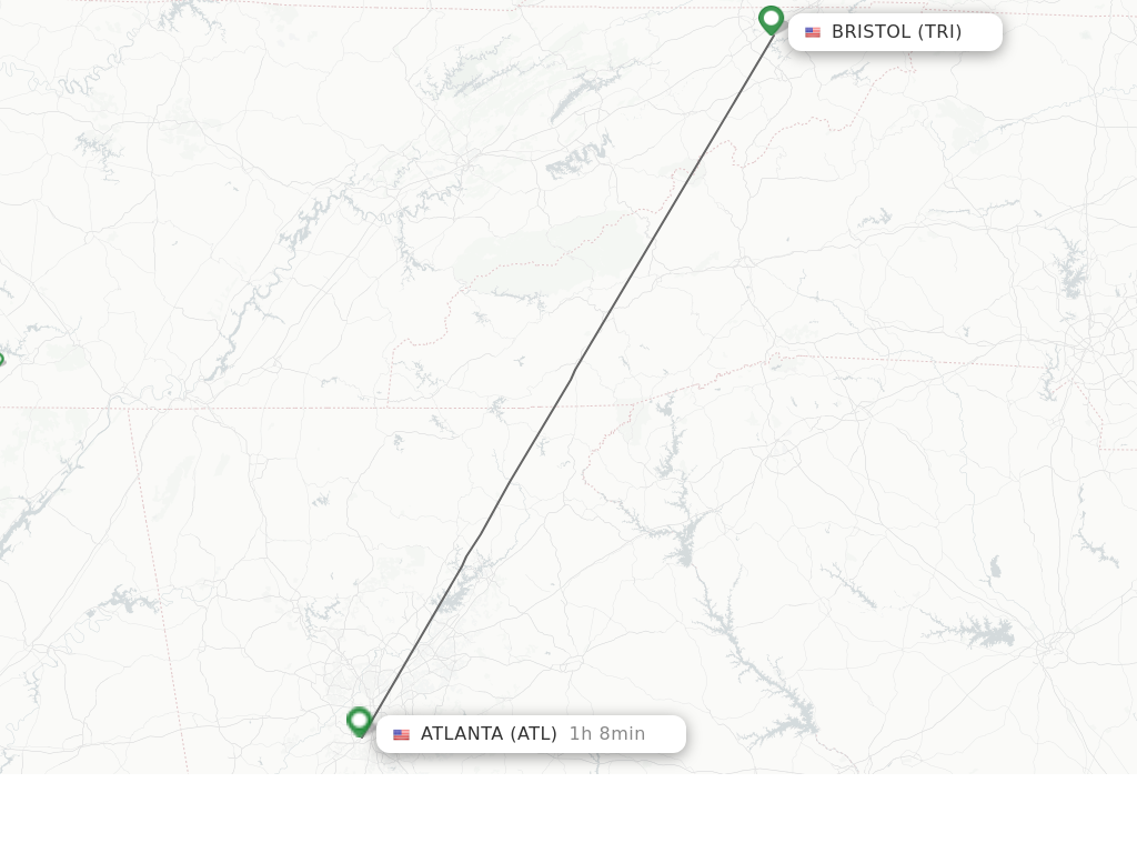 Flights from Bristol, VA/Johnson City/Kingsport to Atlanta route map