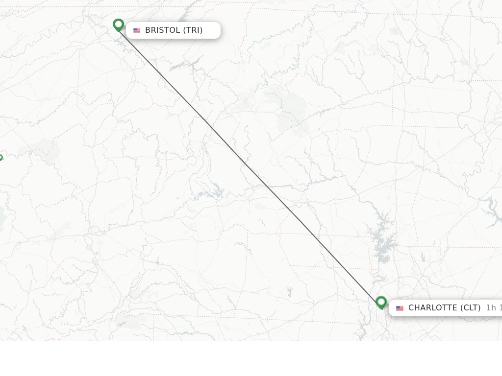Flights from Bristol, VA/Johnson City/Kingsport to Charlotte route map