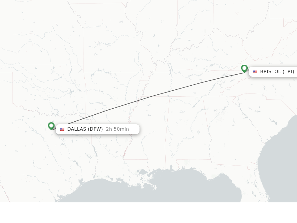 Flights from Bristol, VA/Johnson City/Kingsport to Dallas route map