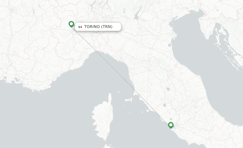 Route map with flights from Torino with Alitalia