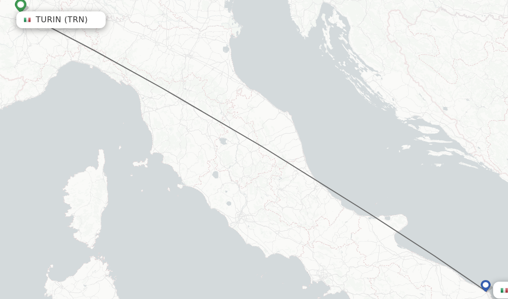Flights from Turin to Brindisi route map