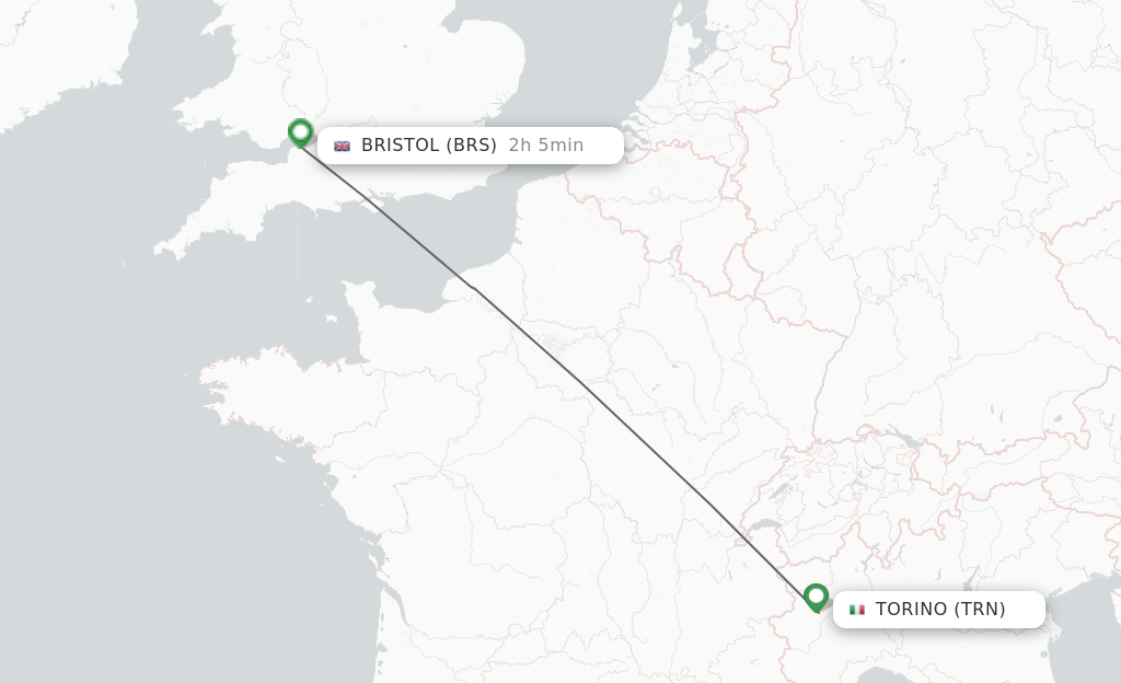 Flights from Turin to Bristol route map
