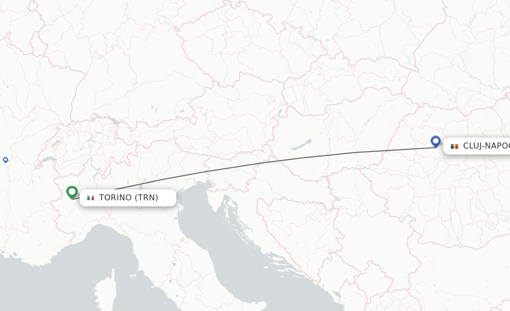 Flights from Torino to Cluj-Napoca route map