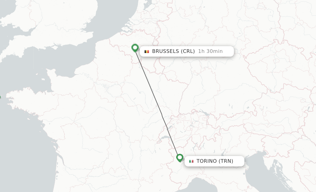 Flights from Turin to Brussels route map