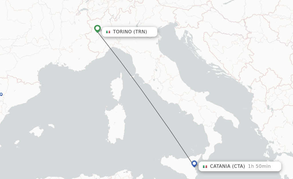 Flights from Turin to Catania route map