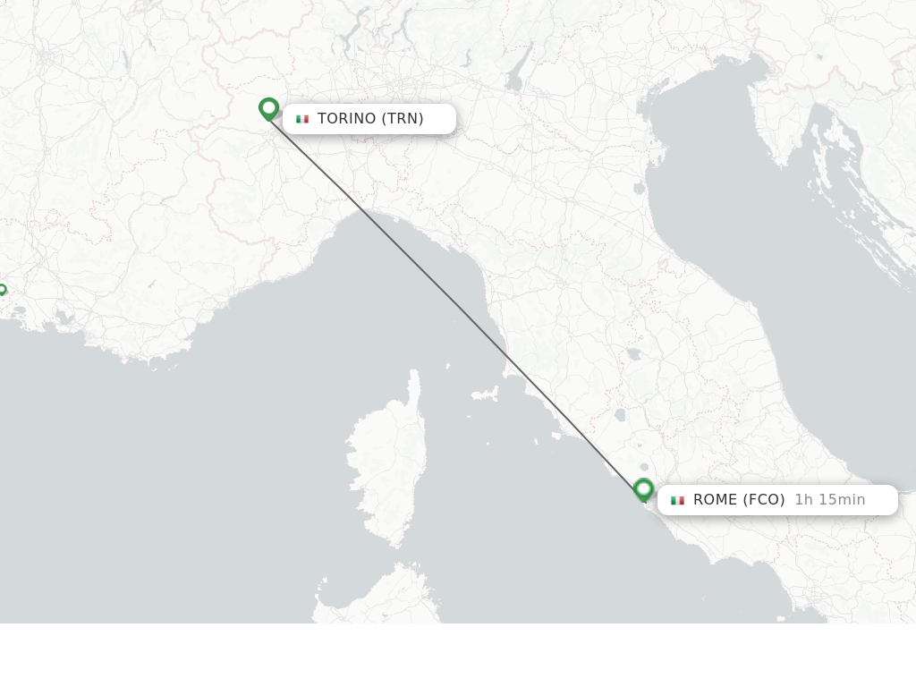 Flights from Torino to Rome route map