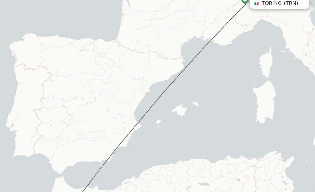 Flights from Turin to Fes route map