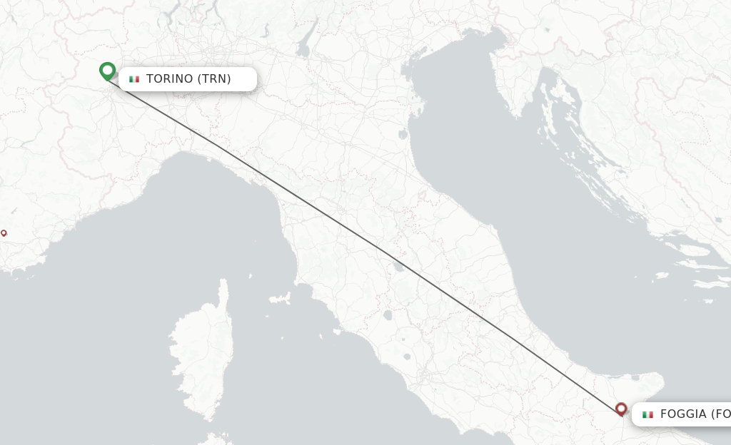 Flights from Turin to Foggia route map