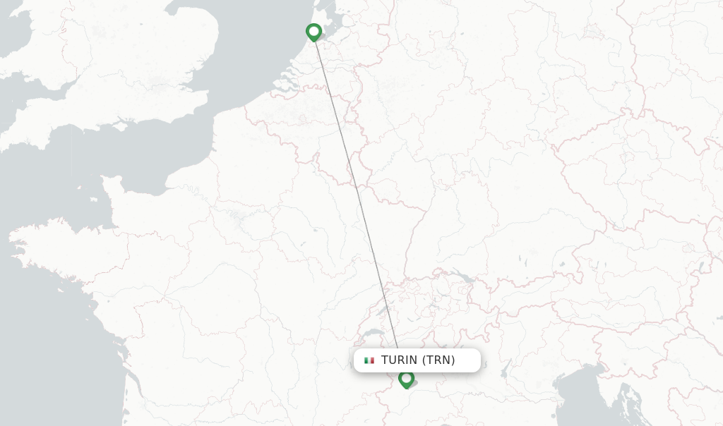 Route map with flights from Turin with KLM