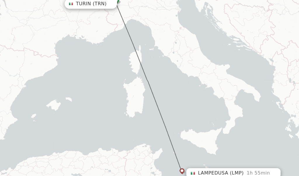 Flights from Turin to Lampedusa route map
