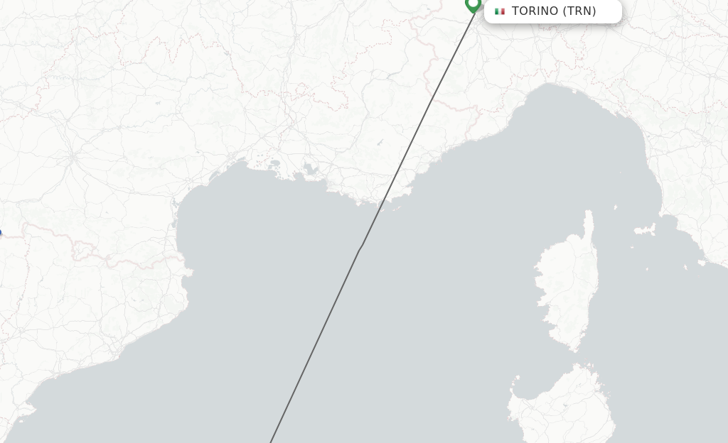 Flights from Turin to Menorca route map