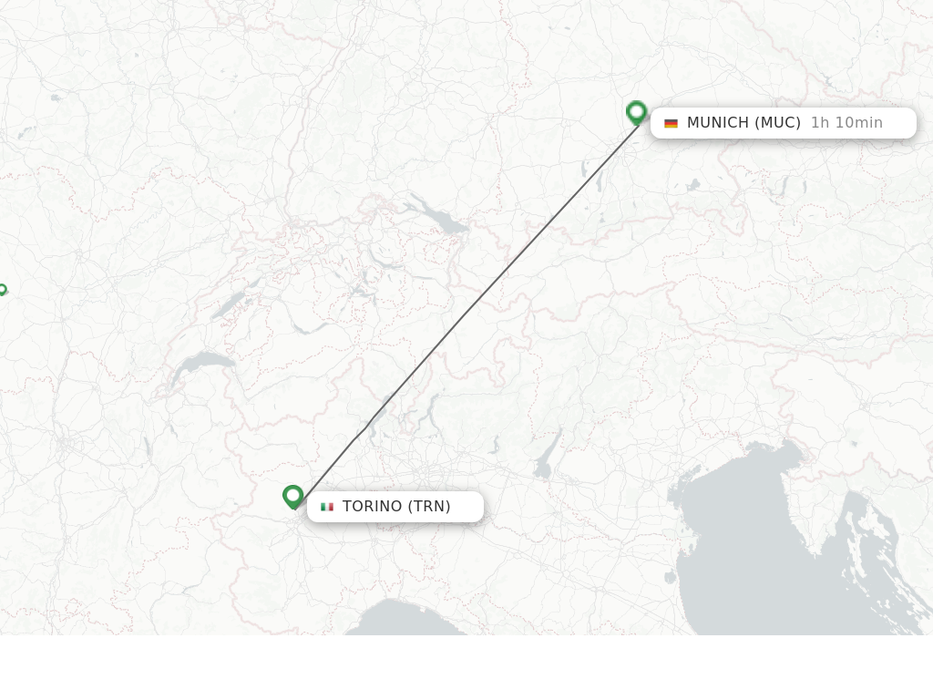 Flights from Turin to Munich route map