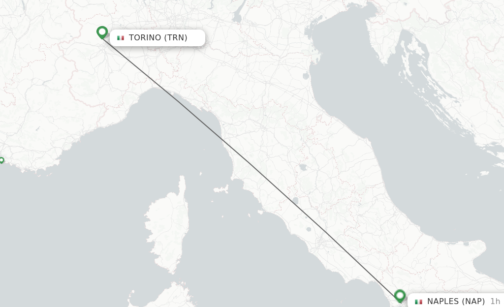 Flights from Turin to Naples route map