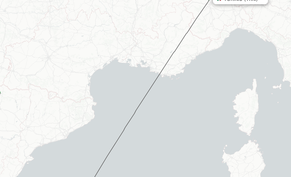 Flights from Turin to Palma de Mallorca route map