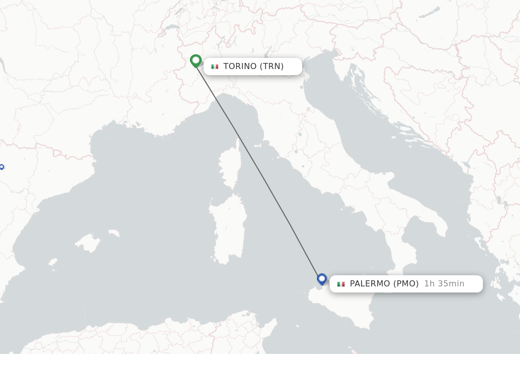 Flights from Turin to Palermo route map