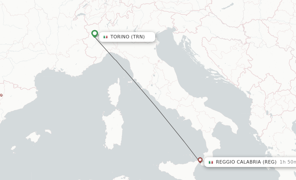 Flights from Turin to Reggio Calabria route map