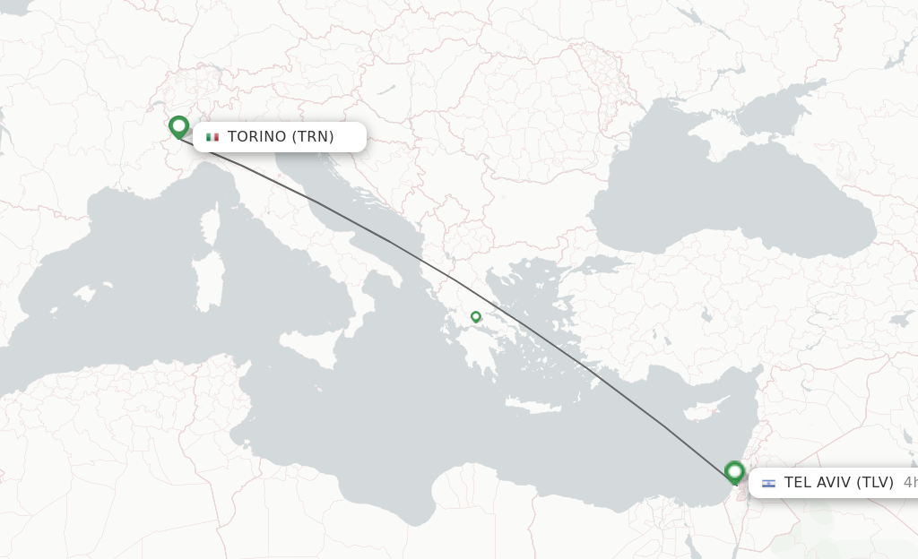 Flights from Turin to Tel Aviv-Yafo route map