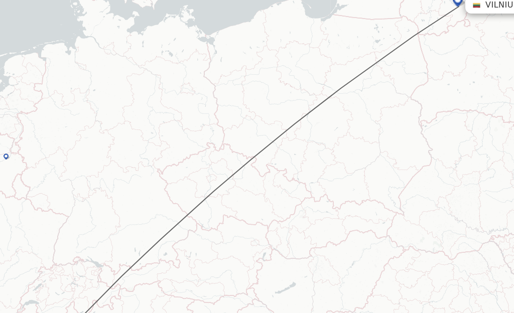 Flights from Turin to Vilnius route map