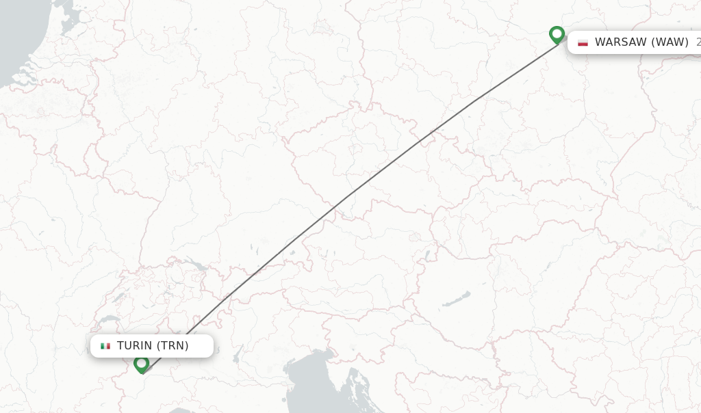 Flights from Turin to Warsaw route map