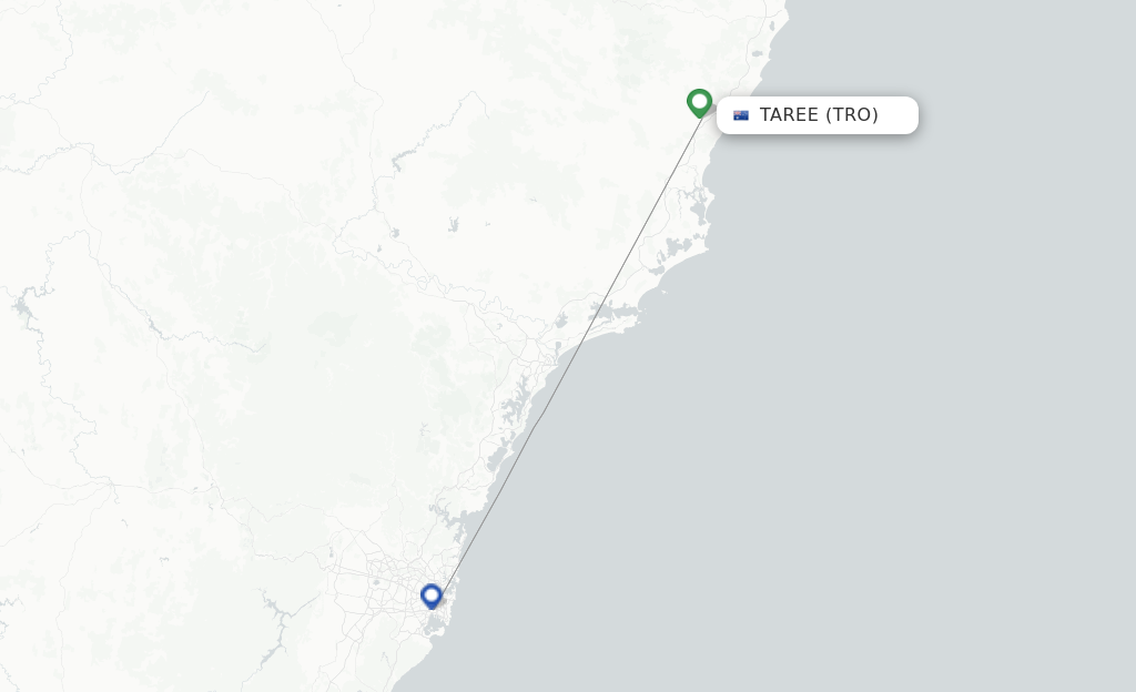 Flights from Taree to Newcastle route map