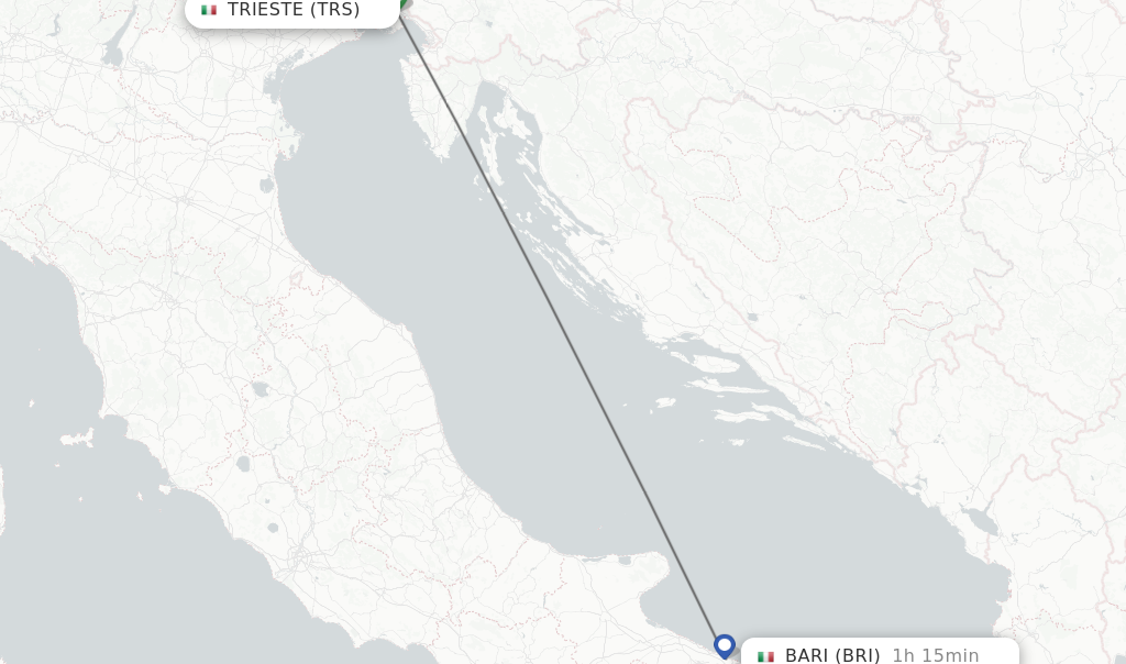 Flights from Trieste to Bari route map