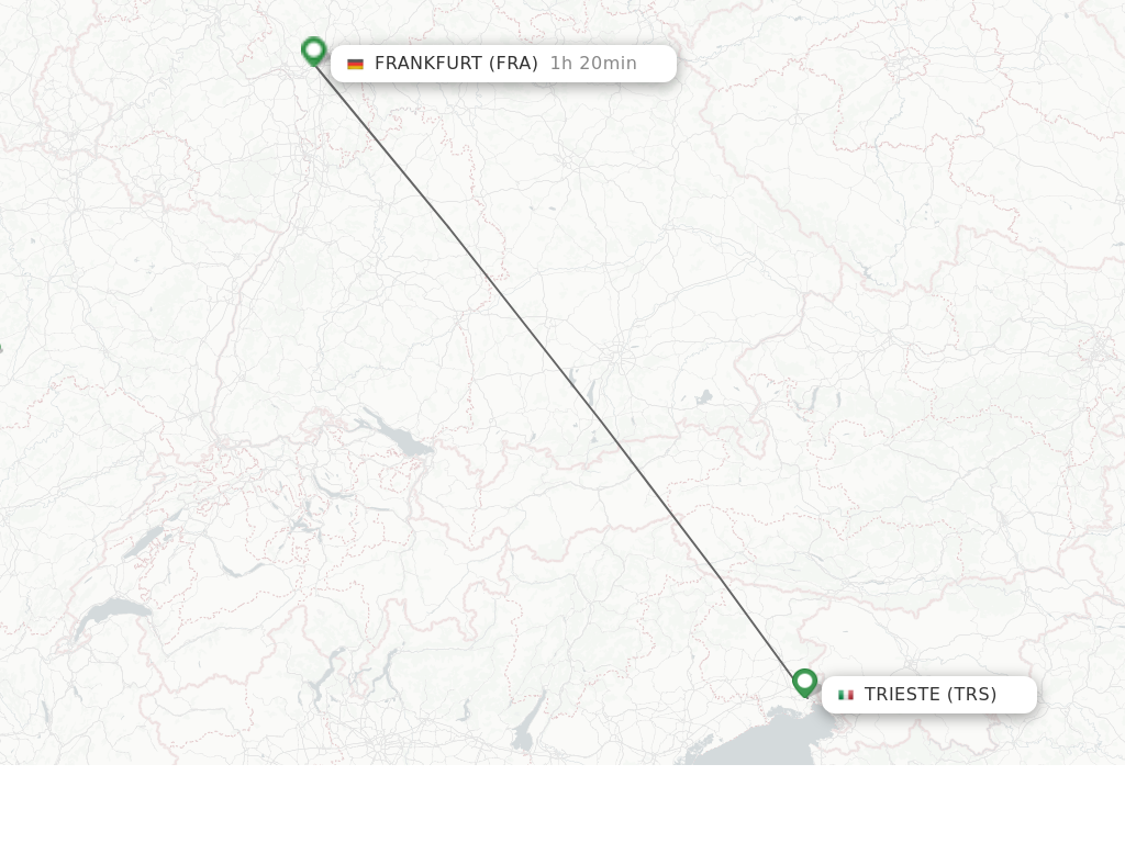 Flights from Trieste to Frankfurt route map