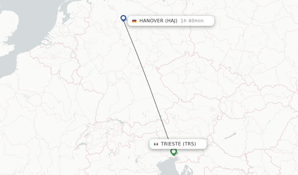 Flights from Trieste to Hanover route map