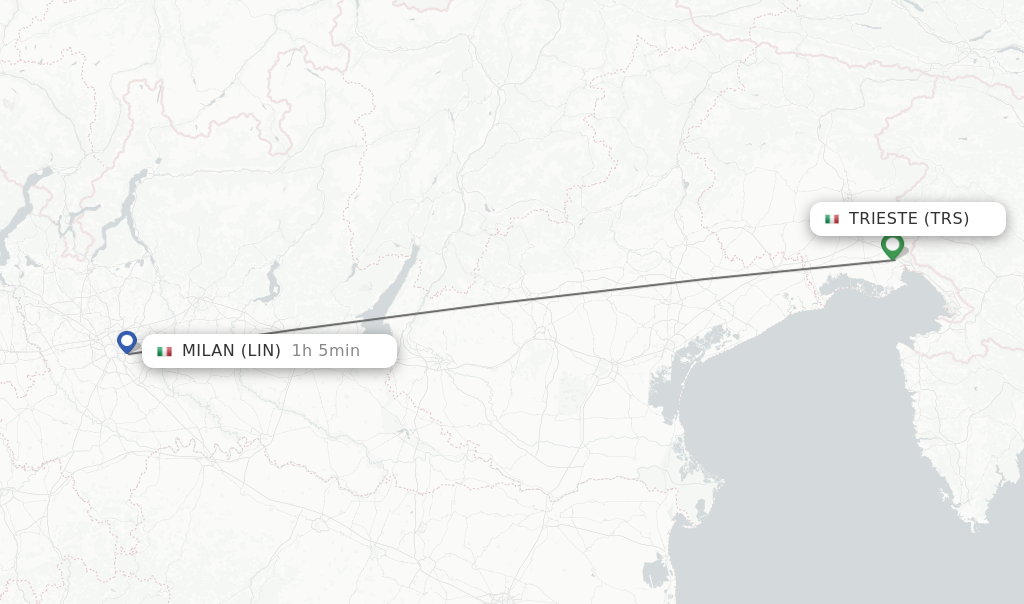 Flights from Milan to Trieste route map