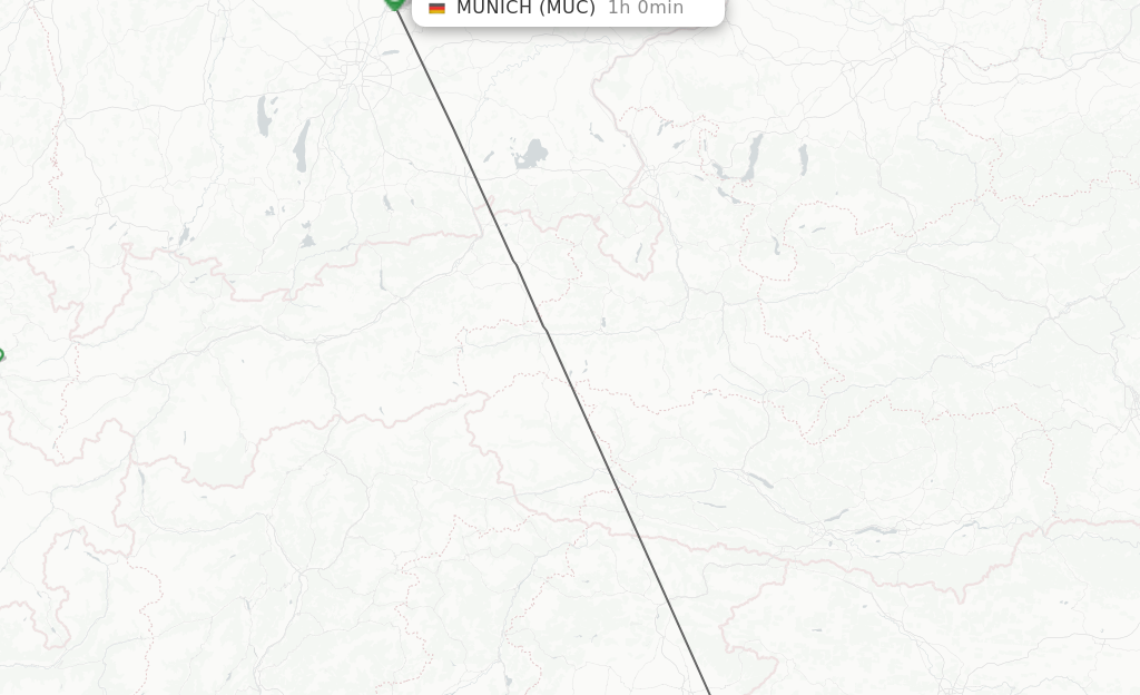 Flights from Trieste to Munich route map