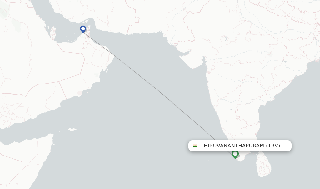 Route map with flights from Thiruvananthapuram with Air Arabia