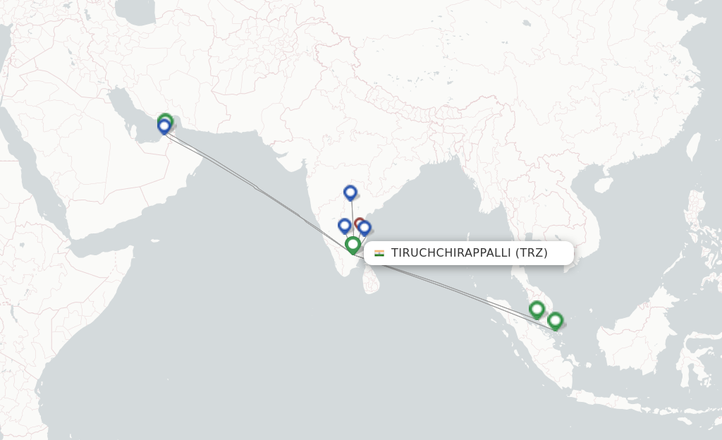 Route map with flights from Tiruchirappalli with IndiGo