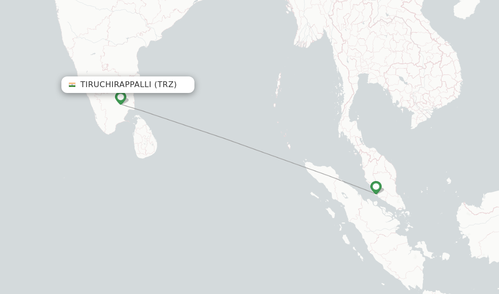 Route map with flights from Tiruchirappalli with AirAsia
